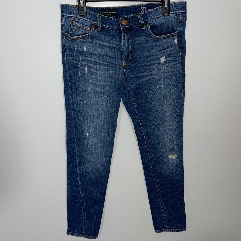 J. CREW MIDRISE TOOTHPICK Distressed Jeans Size 31 Regular